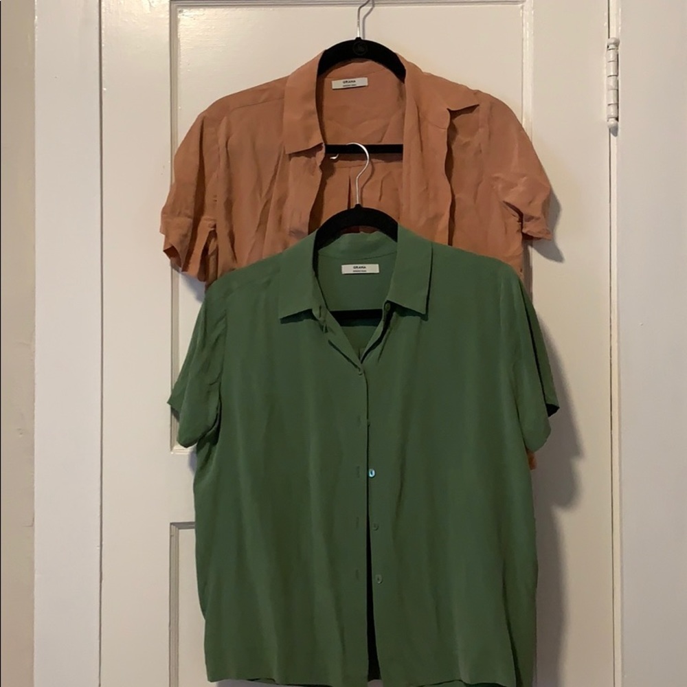 (2) Silk Grana Camp Blouses